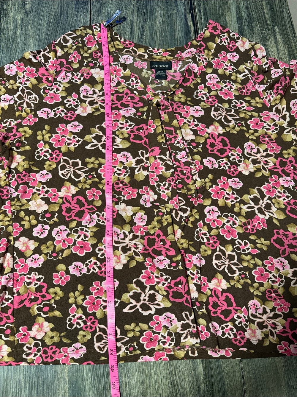 Lane Bryant Brown & Pink Floral Long-Sleeve Tie-Front Top - Picture 9 of 10